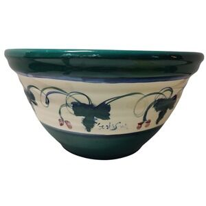 Vintage Gustafusson Holiday Bowl Signed Hand Thrown Large Art Pottery Hand Paint